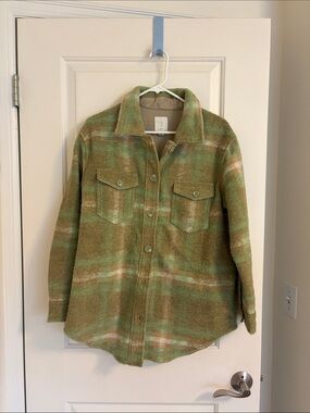 Joie Green & Tan Plaid Fleece Shacket